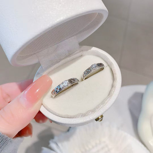 Handmade 925 Sterling Silver Carved Floral Kiss Couple's Ring Set – Where Art Meets Everlasting Love 2 pieces