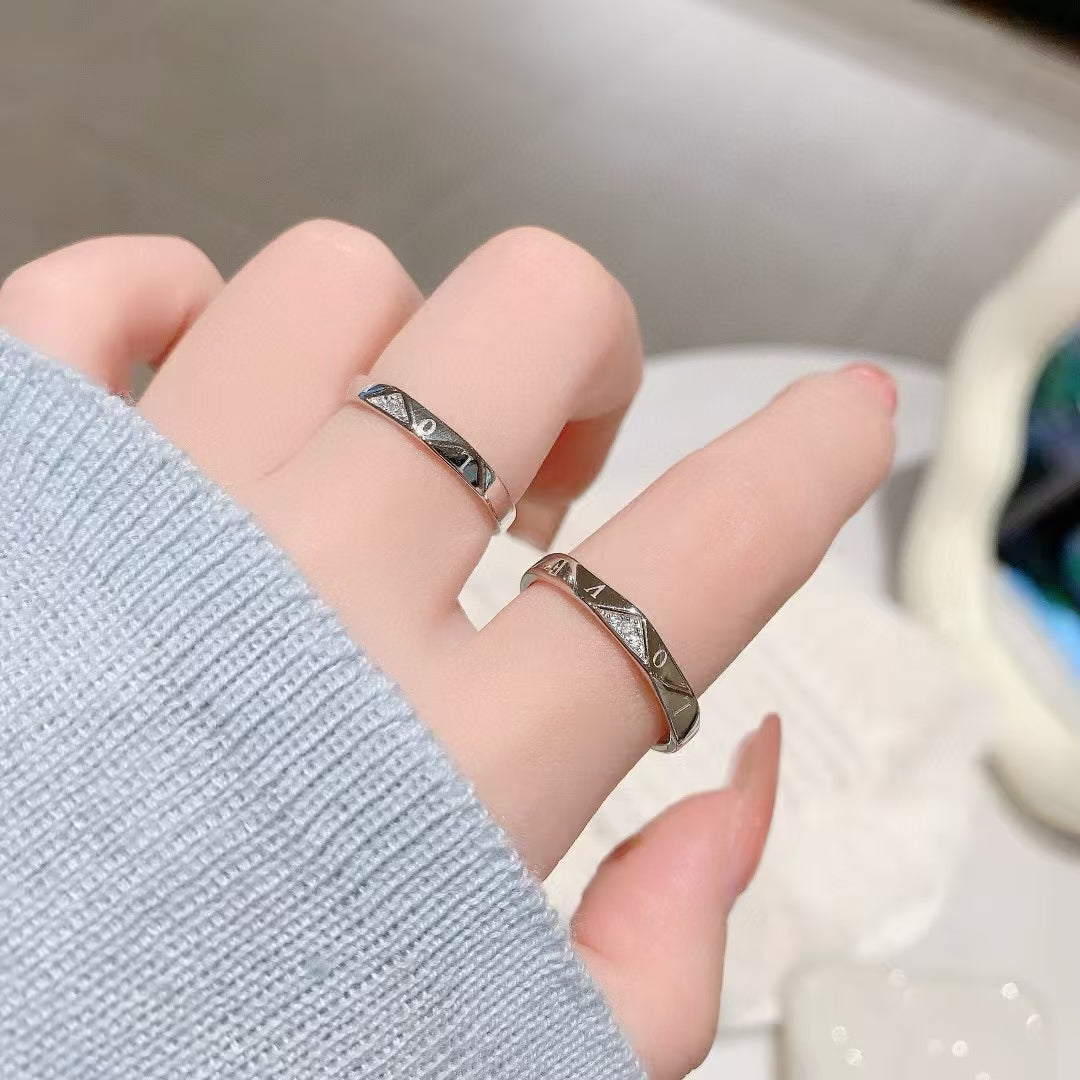 Handmade 925 Sterling Silver Couple's Ring – Carved LOVE & Sparkling Zirconia 2 pieces Adjustable