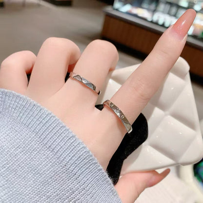 Handmade 925 Sterling Silver Couple's Ring – Carved LOVE & Sparkling Zirconia 2 pieces Adjustable
