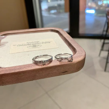 Tied with Devotion: Artisan Sterling Silver Bow Couple Rings with Sparkling CZ 2 pieces