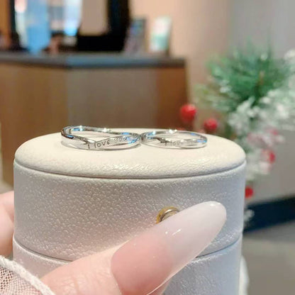 Interlocked LOVE Couples Ring Set • Hand-Engraved 925 Sterling Silver 2 pieces
