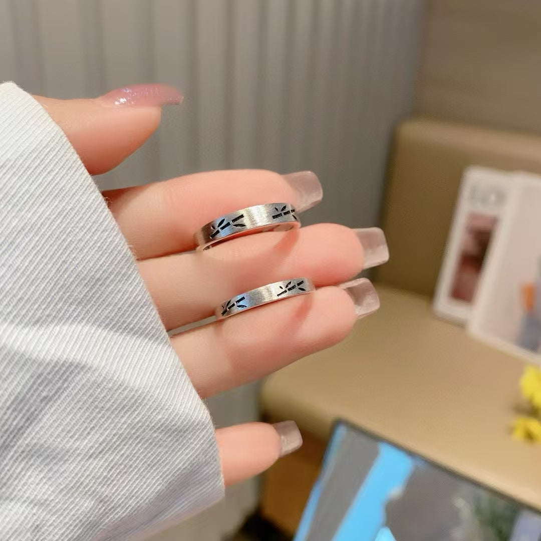 Eternal Growth Adjustable Couple Rings • Hand-Forged Bamboo Motif in Solid Silver 2 pieces
