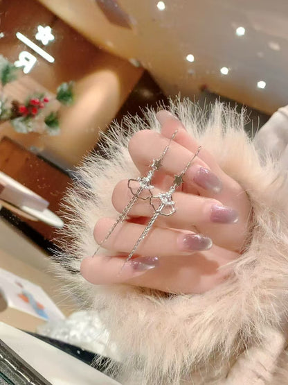 Boucles d'oreilles en argent sterling avec éventail céleste et pompon – Élégance cosmique faite à la main