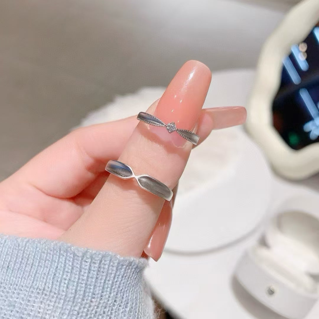 Eternal Trinity: Handmade 925 Silver "Three Lifetimes" Couple Rings with Zirconia 2 pieces