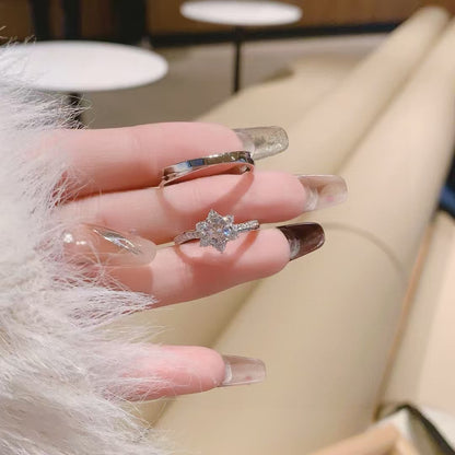 One Carat Romance - Handcrafted 925 Silver Couple Rings with Zirconia 2 pieces