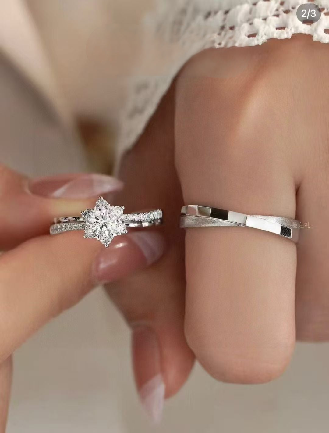One Carat Romance - Handcrafted 925 Silver Couple Rings with Zirconia 2 pieces