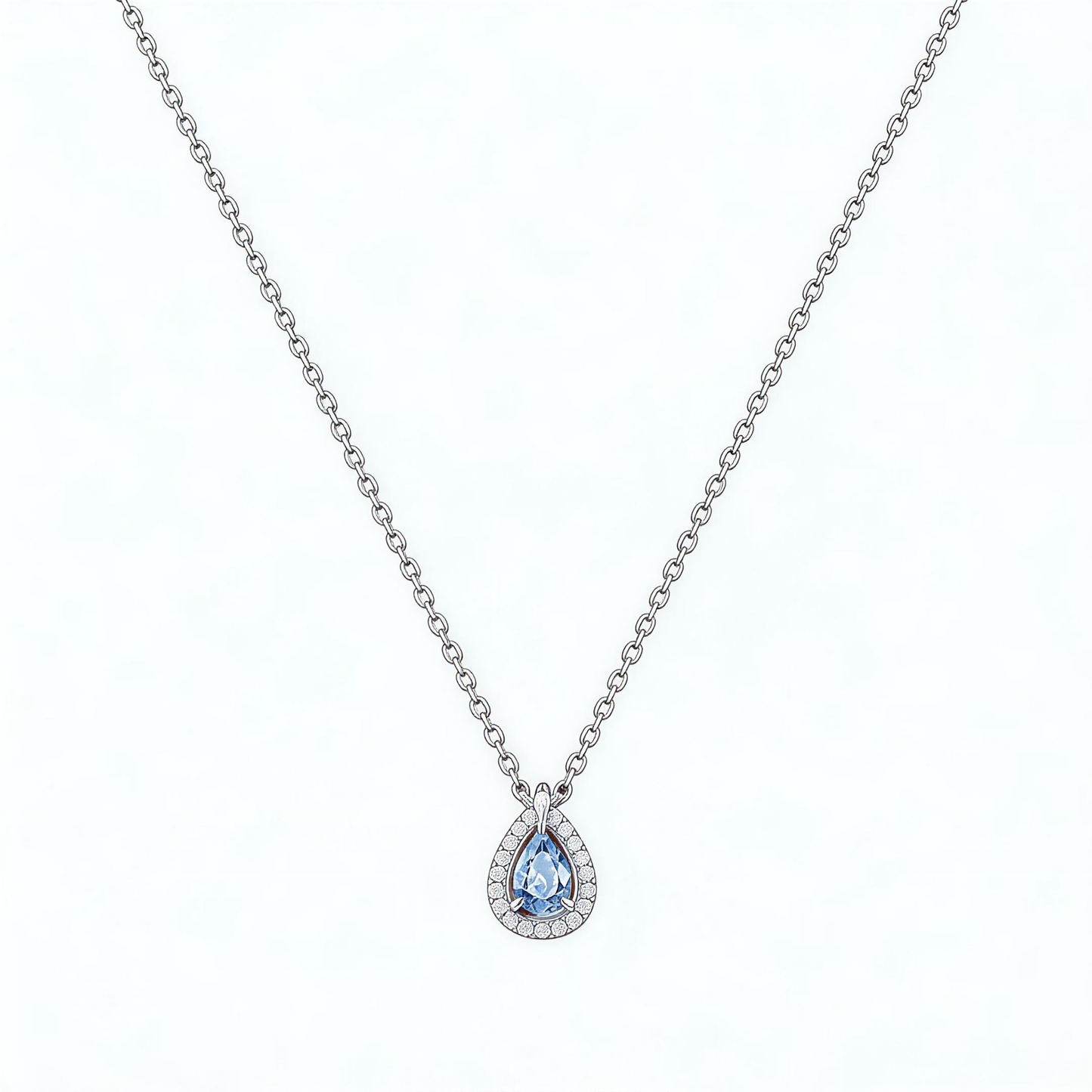 Leweivi™ S990 Sterling Silver "Blue Ocean Tear" Necklace - Romantic Heart-Shaped Blue Zircon Pendant for Women