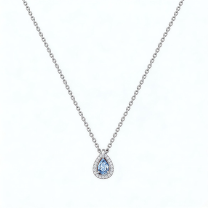 Leweivi™ S990 Sterling Silver "Blue Ocean Tear" Necklace - Romantic Heart-Shaped Blue Zircon Pendant for Women