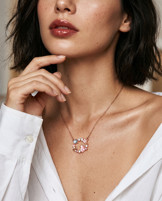 Leweivi™ Kitten & Floral Wreath Necklace | S925 Silver with a Warm Golden Finish