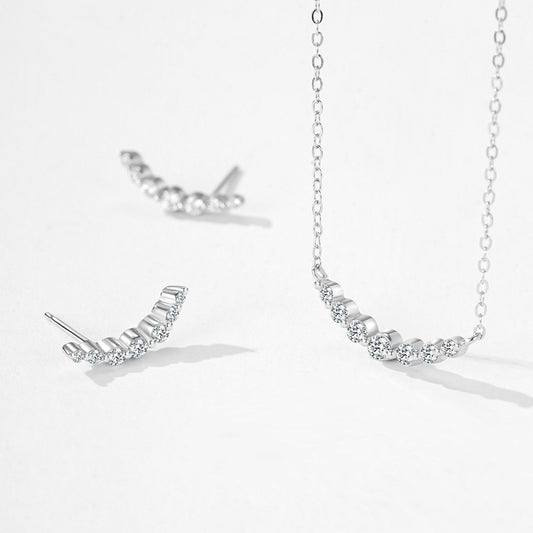 Smiling Zircon Jewelry Set - Sterling Silver Earrings & Necklace