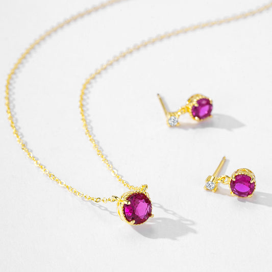 Blushing Rose Jewelry Set - Rose Zircon Sterling Silver Earrings & Necklace