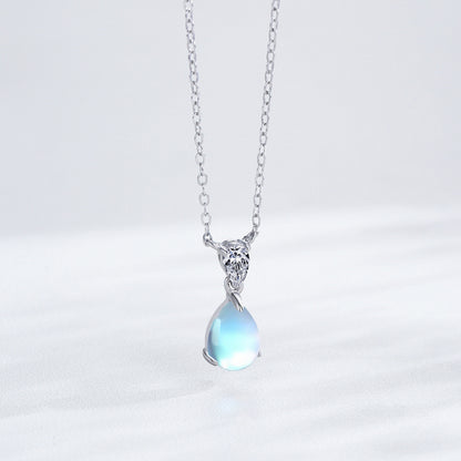 Lunar Dewdrop Jewelry Set – Moonstone & Zircon Sterling Silver Earrings & Necklace