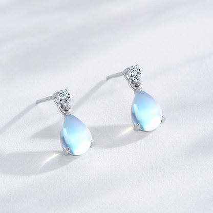 Lunar Dewdrop Jewelry Set – Moonstone & Zircon Sterling Silver Earrings & Necklace