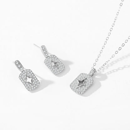 Celestial Star Jewelry Set - Zircon Sterling Silver Earrings & Necklace