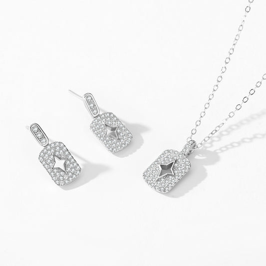 Celestial Star Jewelry Set - Zircon Sterling Silver Earrings & Necklace