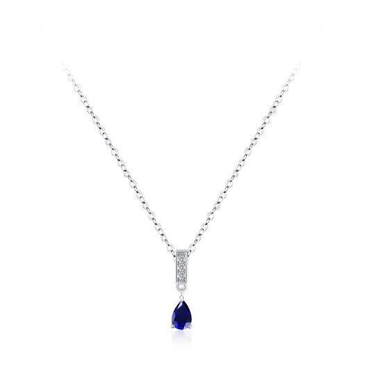 Collier élégant avec pendentif en forme de larme – Zircon bleu roi en argent sterling