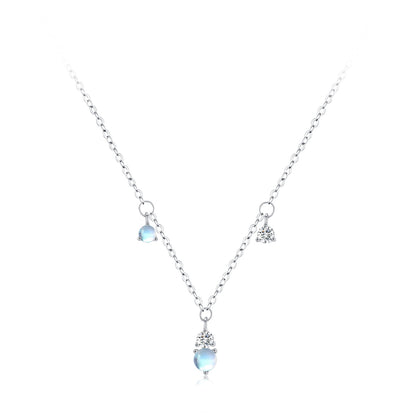 Moonlight Radiance Jewelry Set - Round Moonstone & Zircon Earrings & Necklace