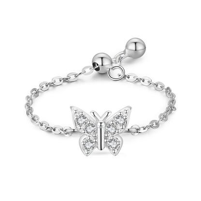 Handcrafted Sterling Silver Adjustable Butterfly Ring with Zircon Accents