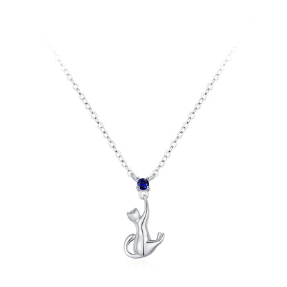 Whimsical Cat Jewelry Set - Blue Zircon Sterling Silver Earrings & Necklace