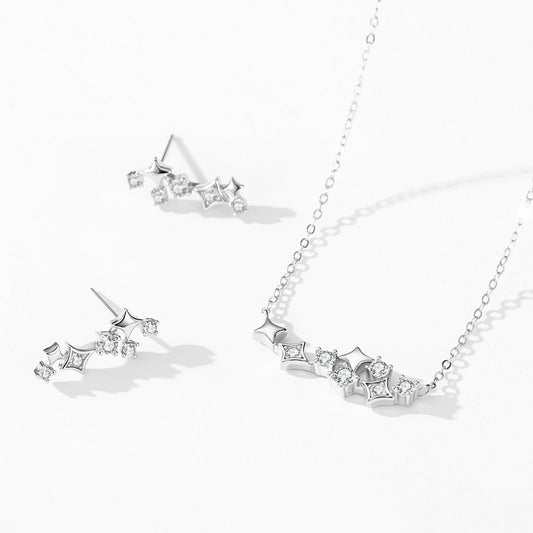 Happy Star Jewelry Set - Smiling Zircon Sterling Silver Earrings & Necklace