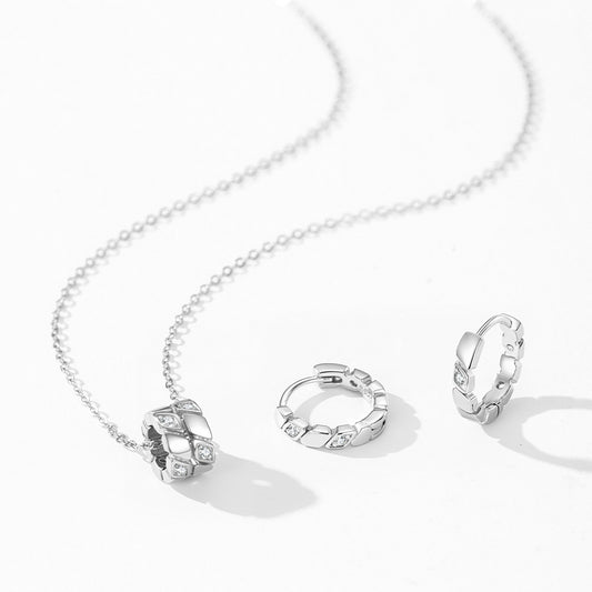 Geometric Elegance Jewelry Set - Diamond-Cut Zircon Sterling Silver Earrings & Necklace