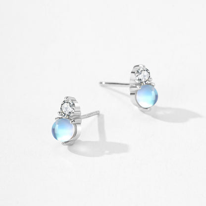 Moonlight Radiance Jewelry Set - Round Moonstone & Zircon Earrings & Necklace