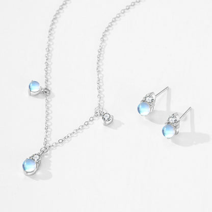 Moonlight Radiance Jewelry Set - Round Moonstone & Zircon Earrings & Necklace