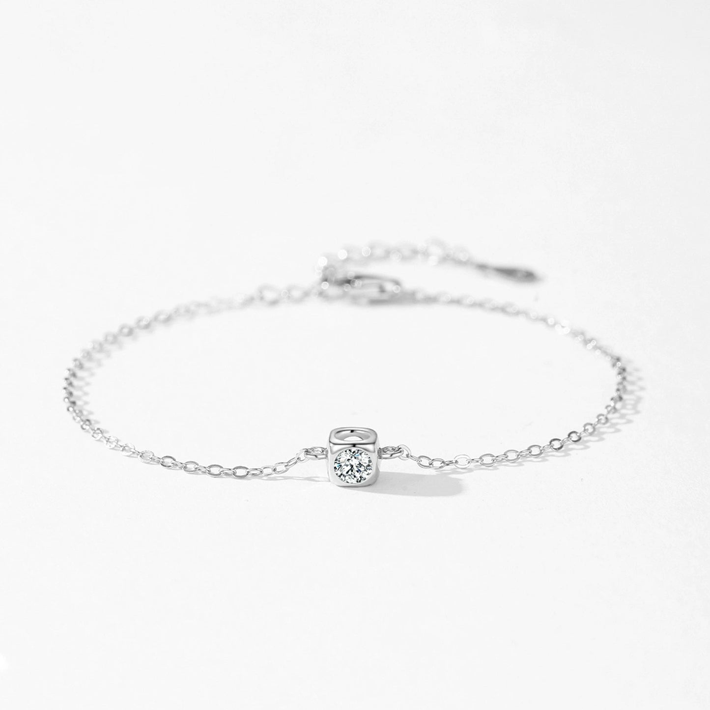 Minimalist Square Jewelry Set - Zircon Sterling Silver Earrings, Bracelet & Necklace