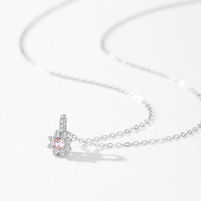Handmade Floral Pink Zircon Jewelry Set – Sterling Silver Earrings & Necklace