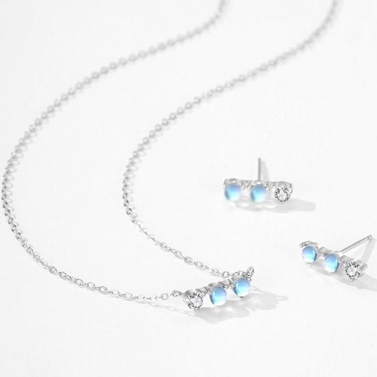 Celestial Bar Jewelry Set – Moonstone & Zircon Sterling Silver Earrings & Necklace