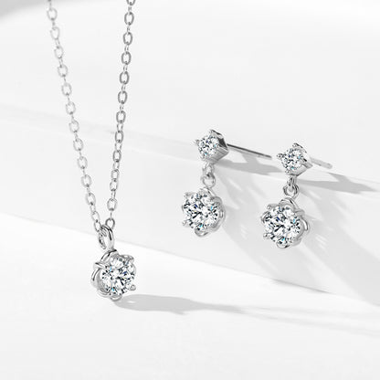 Classic Floral Jewelry Set - Zircon Sterling Silver Earrings & Necklace