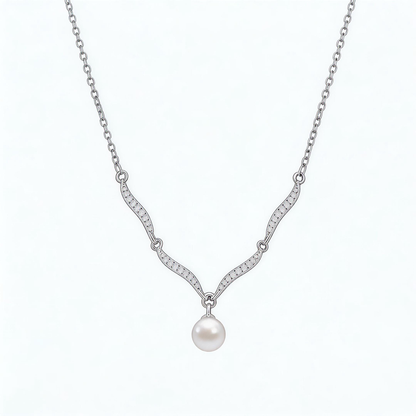 Leweivi S990 Sterling Silver Wave Pearl Necklace - Elegant Zircon Inlaid Pendant for Women