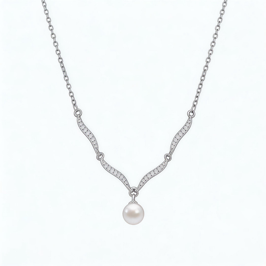 Leweivi S990 Sterling Silver Wave Pearl Necklace - Elegant Zircon Inlaid Pendant for Women