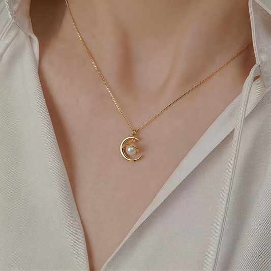 Leweivi S925 Sterling Silver Star and Moon Necklace - Romantic Celestial Pendant for Women