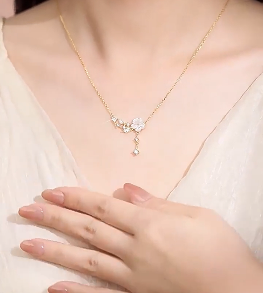 Camellia Elegance Necklace - Sterling Silver Floral Pendant