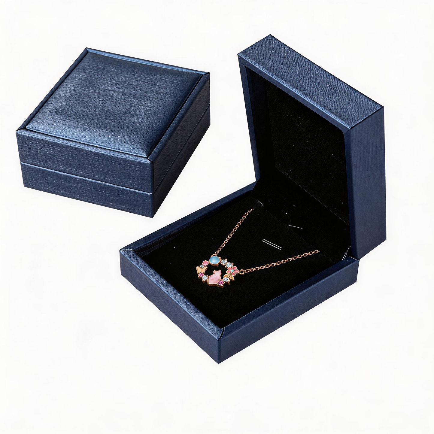 Leweivi™ Kitten & Floral Wreath Necklace | S925 Silver with a Warm Golden Finish