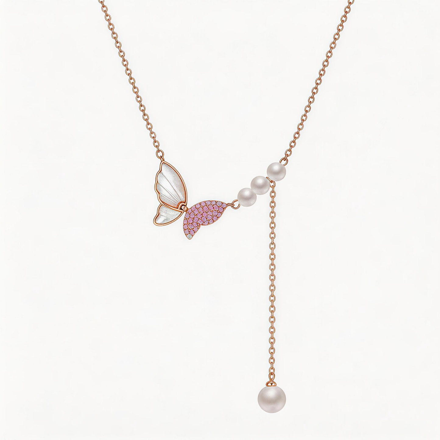 Leweivi™ Dreamy Butterfly & Shell Pearl Necklace in 925 Silver - Elegant Blue/Pink Floral Jewelry