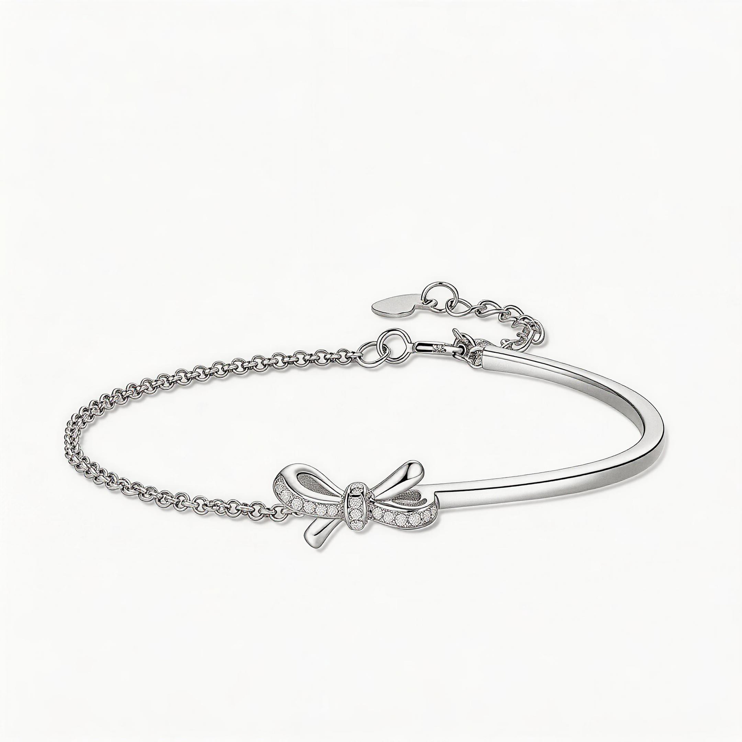 Leweivi™ S925 Sterling Silver Bowknot Half-Bangle Bracelet - Elegant Ribbon Design