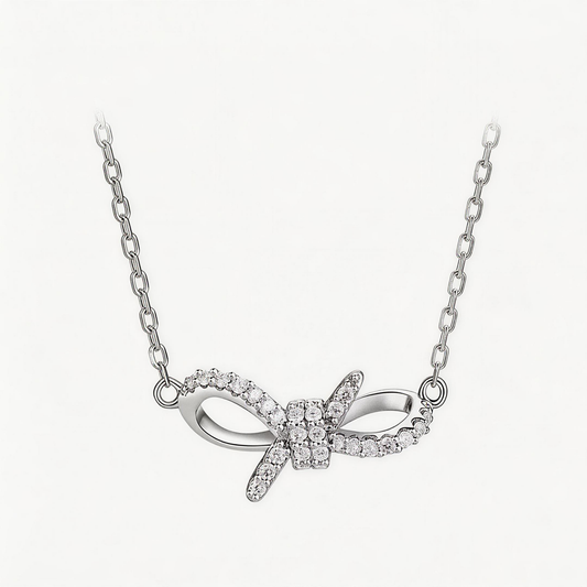 Leweivi™ S925 Sterling Silver Bow Knot Necklace for Women - Elegant Ribbon Pendant Jewelry