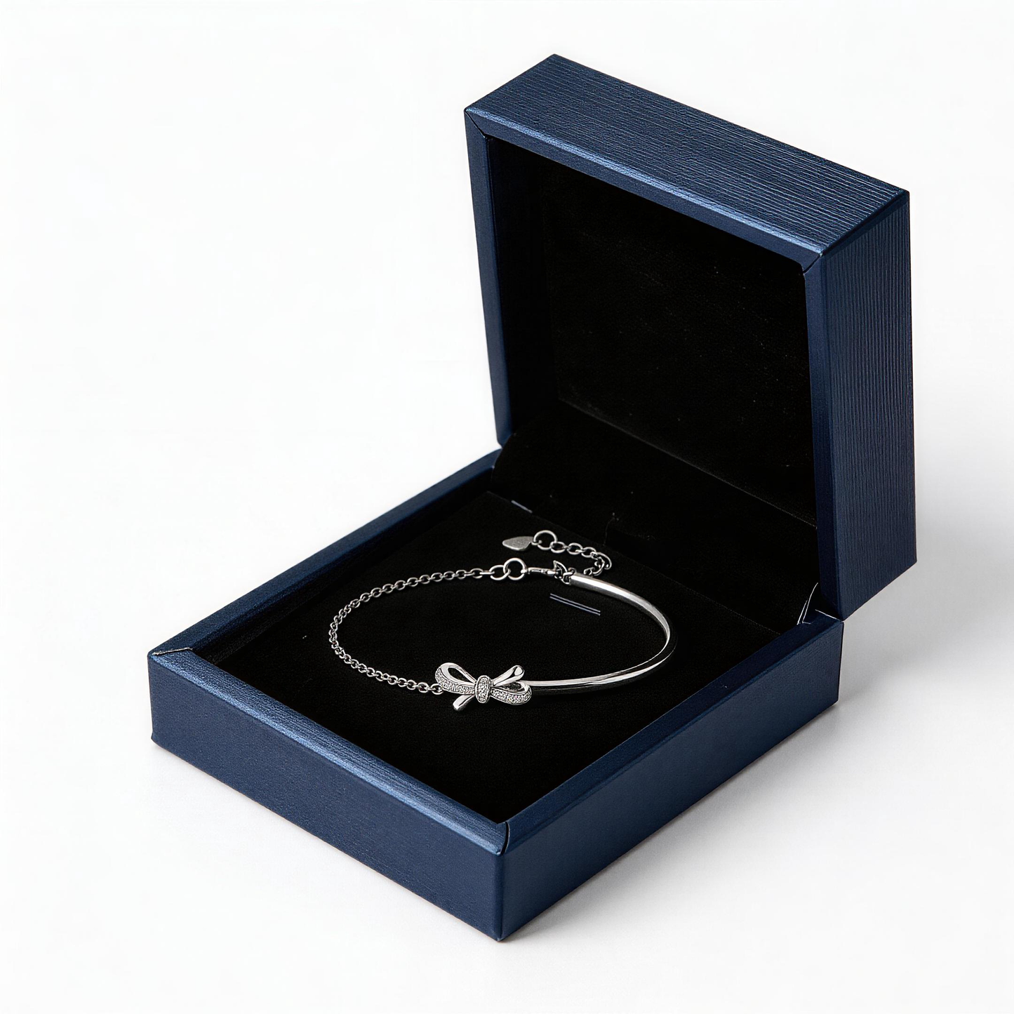 Leweivi™ S925 Sterling Silver Bowknot Half-Bangle Bracelet - Elegant Ribbon Design