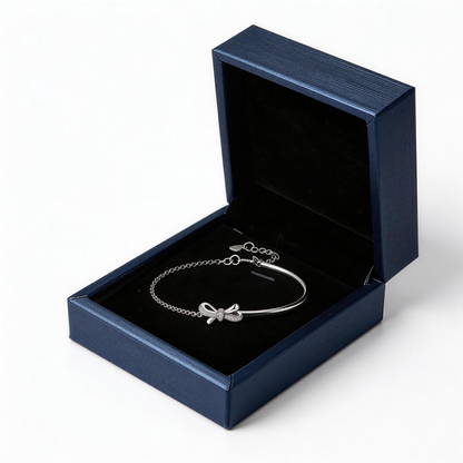 Leweivi™ S925 Sterling Silver Bowknot Half-Bangle Bracelet - Elegant Ribbon Design