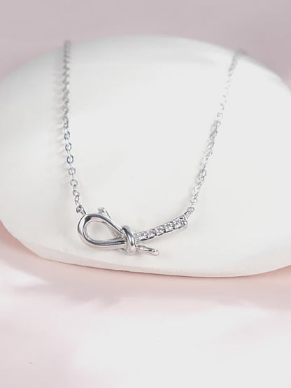 Enchanting Bow Jewelry Set - Zircon Sterling Silver Earrings & Necklace