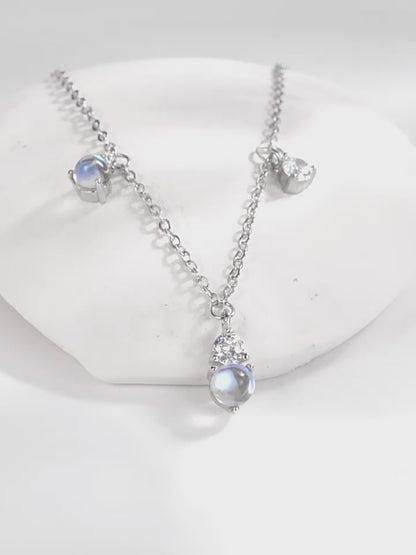 Moonlight Radiance Jewelry Set - Round Moonstone & Zircon Earrings & Necklace