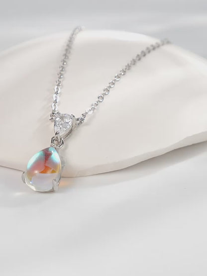 Lunar Dewdrop Jewelry Set – Moonstone & Zircon Sterling Silver Earrings & Necklace