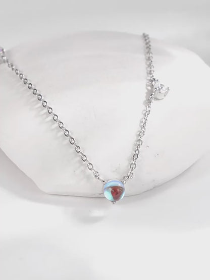 Luna Glow Jewelry Set - Moonstone & Zircon Sterling Silver Earrings & Necklace