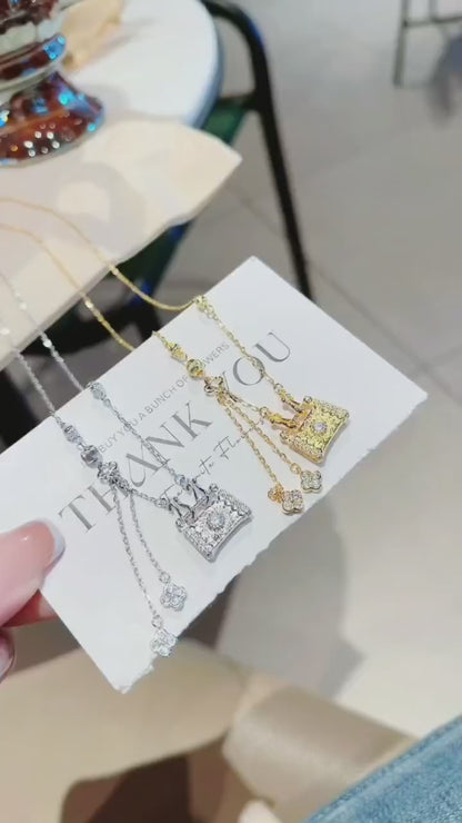 Designer Handbag Pendant Necklace - Sterling Silver Miniature Art