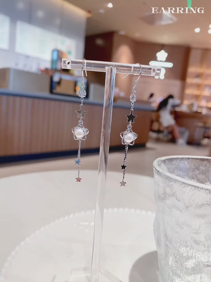 Boucles d'oreilles artisanales en argent 925, étoiles et perles – Élégance céleste, charme terrestre