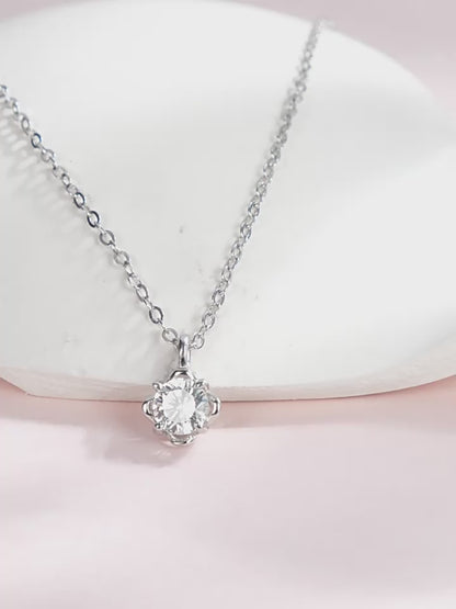 Classic Floral Jewelry Set - Zircon Sterling Silver Earrings & Necklace