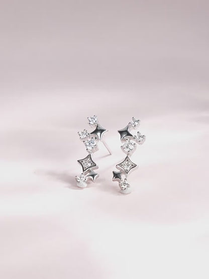 Happy Star Jewelry Set - Smiling Zircon Sterling Silver Earrings & Necklace