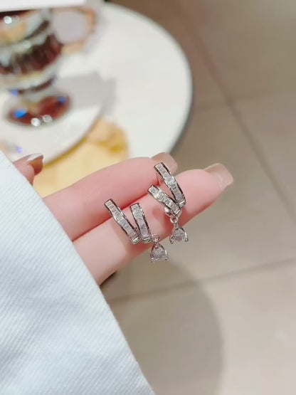 Boucles d'oreilles pendantes artisanales en argent sterling et zircones scintillantes, style coréen chic et sans effort